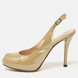 Stuart Weitzman Beige Patent Peep Toe Slingback Pumps Size 36