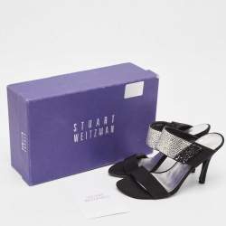 Stuart Weitzman Black Fabric Crystal Embellished Slide Sandals Size 36