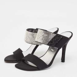 Stuart Weitzman Black Fabric Crystal Embellished Slide Sandals Size 36