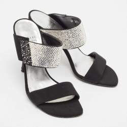 Stuart Weitzman Black Fabric Crystal Embellished Slide Sandals Size 36