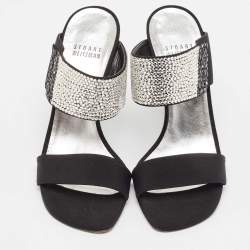 Stuart Weitzman Black Fabric Crystal Embellished Slide Sandals Size 36