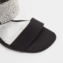 Stuart Weitzman Black Fabric Crystal Embellished Slide Sandals Size 36