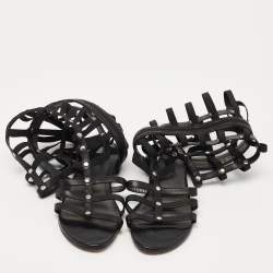 Stuart Weitzman Black Leather Aphrodite Gladiator Flat Sandals Size 38.5 
