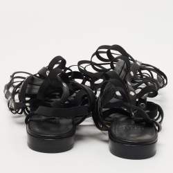 Stuart Weitzman Black Leather Aphrodite Gladiator Flat Sandals Size 38.5 