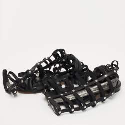 Stuart Weitzman Black Leather Aphrodite Gladiator Flat Sandals Size 38.5 