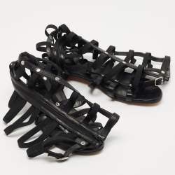 Stuart Weitzman Black Leather Aphrodite Gladiator Flat Sandals Size 38.5 