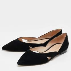 Stuart Weitzman Black Suede ​Emilia Pointed Toe Ballet Flats Size 39.5