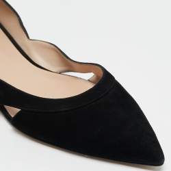 Stuart Weitzman Black Suede ​Emilia Pointed Toe Ballet Flats Size 39.5