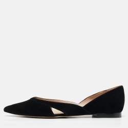 Stuart Weitzman Black Suede ​Emilia Pointed Toe Ballet Flats Size 39.5