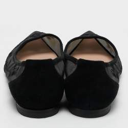 Stuart Weitzman Black Embroidered Mesh and Suede Pointed Toe Ballet Flats Size 39.5