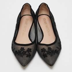 Stuart Weitzman Black Embroidered Mesh and Suede Pointed Toe Ballet Flats Size 39.5