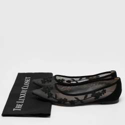 Stuart Weitzman Black Embroidered Mesh and Suede Pointed Toe Ballet Flats Size 39.5