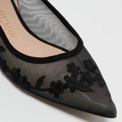 Stuart Weitzman Black Embroidered Mesh and Suede Pointed Toe Ballet Flats Size 39.5