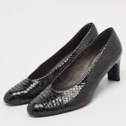 Stuart Weitzman Black Croc Embossed Patent Leather Pumps Size 41