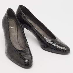 Stuart Weitzman Black Croc Embossed Patent Leather Pumps Size 41
