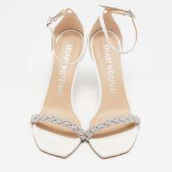 مملوكة مسبقًا Stuart Weitzman White Leather Nudistcurve Sandals Size 39.5