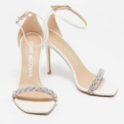 مملوكة مسبقًا Stuart Weitzman White Leather Nudistcurve Sandals Size 39.5