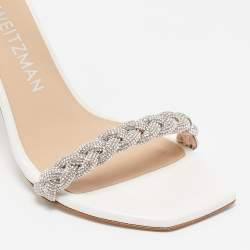 مملوكة مسبقًا Stuart Weitzman White Leather Nudistcurve Sandals Size 39.5