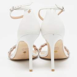 مملوكة مسبقًا Stuart Weitzman White Leather Nudistcurve Sandals Size 39.5