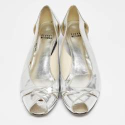 Stuart Weitzman Silver Leather Wedge Peep Toe Pumps Size 39