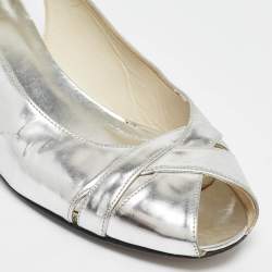 Stuart Weitzman Silver Leather Wedge Peep Toe Pumps Size 39