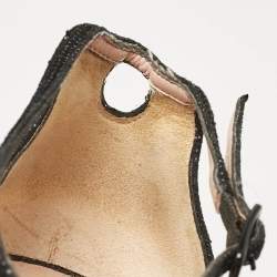 Stuart Weitzman Black Textured Suede Ankle Strap Open Toe Sandals Size 38