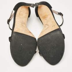 Stuart Weitzman Black Textured Suede Ankle Strap Open Toe Sandals Size 38