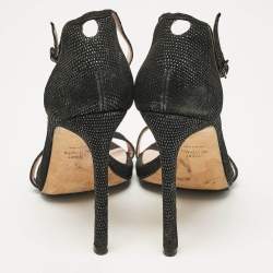 Stuart Weitzman Black Textured Suede Ankle Strap Open Toe Sandals Size 38