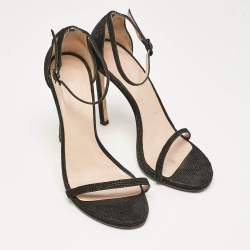 Stuart Weitzman Black Textured Suede Ankle Strap Open Toe Sandals Size 38