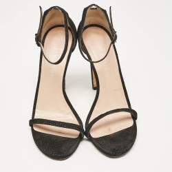 Stuart Weitzman Black Textured Suede Ankle Strap Open Toe Sandals Size 38
