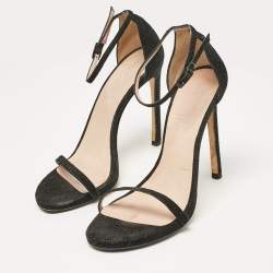 Stuart Weitzman Black Textured Suede Ankle Strap Open Toe Sandals Size 38