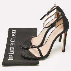 Stuart Weitzman Black Textured Suede Ankle Strap Open Toe Sandals Size 38