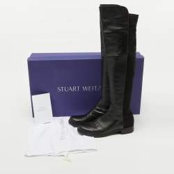 Stuart Weitzman Black Leather and Fabric Knee Length Boots Size 37.5