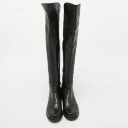 Stuart Weitzman Black Leather and Fabric Knee Length Boots Size 37.5