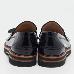 Stuart Weitzman Black Patent Leather Tassels Detailed Loafers Size 37