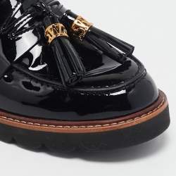 Stuart Weitzman Black Patent Leather Tassels Detailed Loafers Size 37