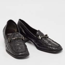 Stuart Weitzman Black Croc Embossed Leather Slip On Loafers Size 37.5