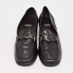 Stuart Weitzman Black Croc Embossed Leather Slip On Loafers Size 37.5