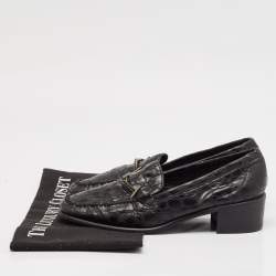 Stuart Weitzman Black Croc Embossed Leather Slip On Loafers Size 37.5