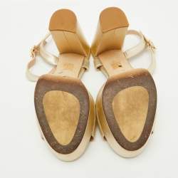 Stuart Weitzman Gold Leather Ankle Strap Platform Sandals Size 39.5