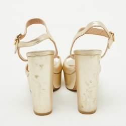 Stuart Weitzman Gold Leather Ankle Strap Platform Sandals Size 39.5