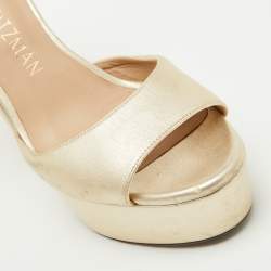 Stuart Weitzman Gold Leather Ankle Strap Platform Sandals Size 39.5