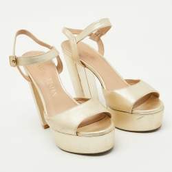 Stuart Weitzman Gold Leather Ankle Strap Platform Sandals Size 39.5