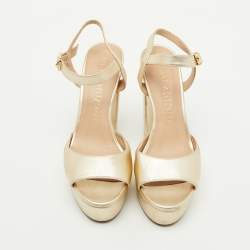 Stuart Weitzman Gold Leather Ankle Strap Platform Sandals Size 39.5
