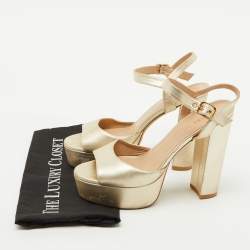 Stuart Weitzman Gold Leather Ankle Strap Platform Sandals Size 39.5