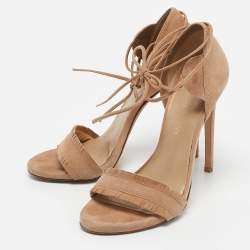 Stuart Weitzman Beige Suede Ankle Tie Up Sandals Size 38.5