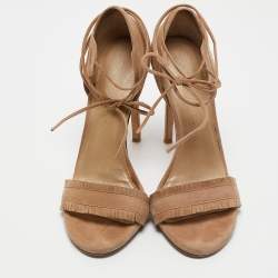 Stuart Weitzman Beige Suede Ankle Tie Up Sandals Size 38.5