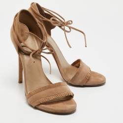 Stuart Weitzman Beige Suede Ankle Tie Up Sandals Size 38.5