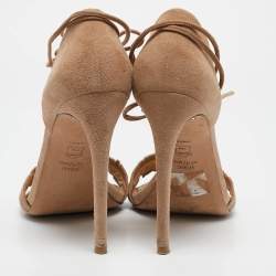 Stuart Weitzman Beige Suede Ankle Tie Up Sandals Size 38.5