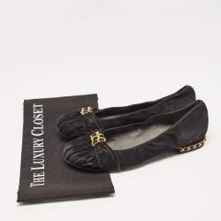 Stuart Weitzman Black Suede Chain Embellished Ballet Flats Size 37
